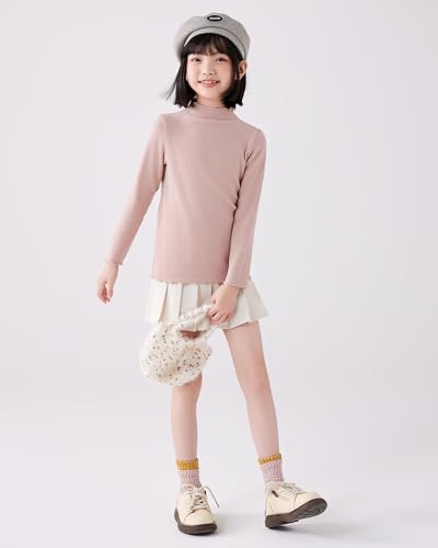 Image of ACESTAR Girls Solid Lettuce Trim Mock Neck Shirt Long Sleeve Slim Fit Ribbed Knit Tee Ruffle Tops Soft Base Layer