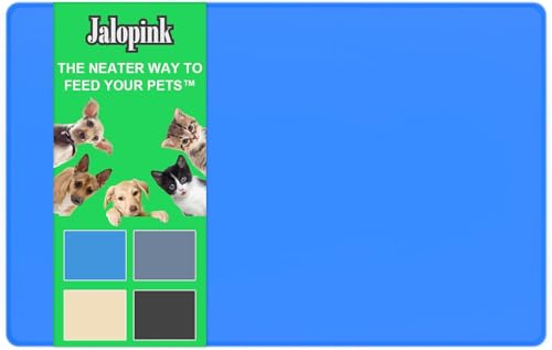 Jalopink の食品等級のシリコーンの犬および猫のための上げられた端が付いている大きいペット供給のマット、滑り止めの水盆地の Placemat、食糧および水のための防水供給のマットは、食糧こぼれを防ぎましたり、汚れた床を防ぎます (青, 大)
