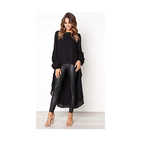 PRETTYGARDEN-Womens-Lantern-Long-Sleeve-Round-Neck-High-Low-Asymmetrical-Irregular-Hem-Casual-Tops-Blouse-Shirt-Dress PRETTYGARDEN Women's Lantern Long Sleeve Round Neck High Low Asymmetrical Irregular Hem Casual Tops Blouse Shirt Dress (Black,X-Large)