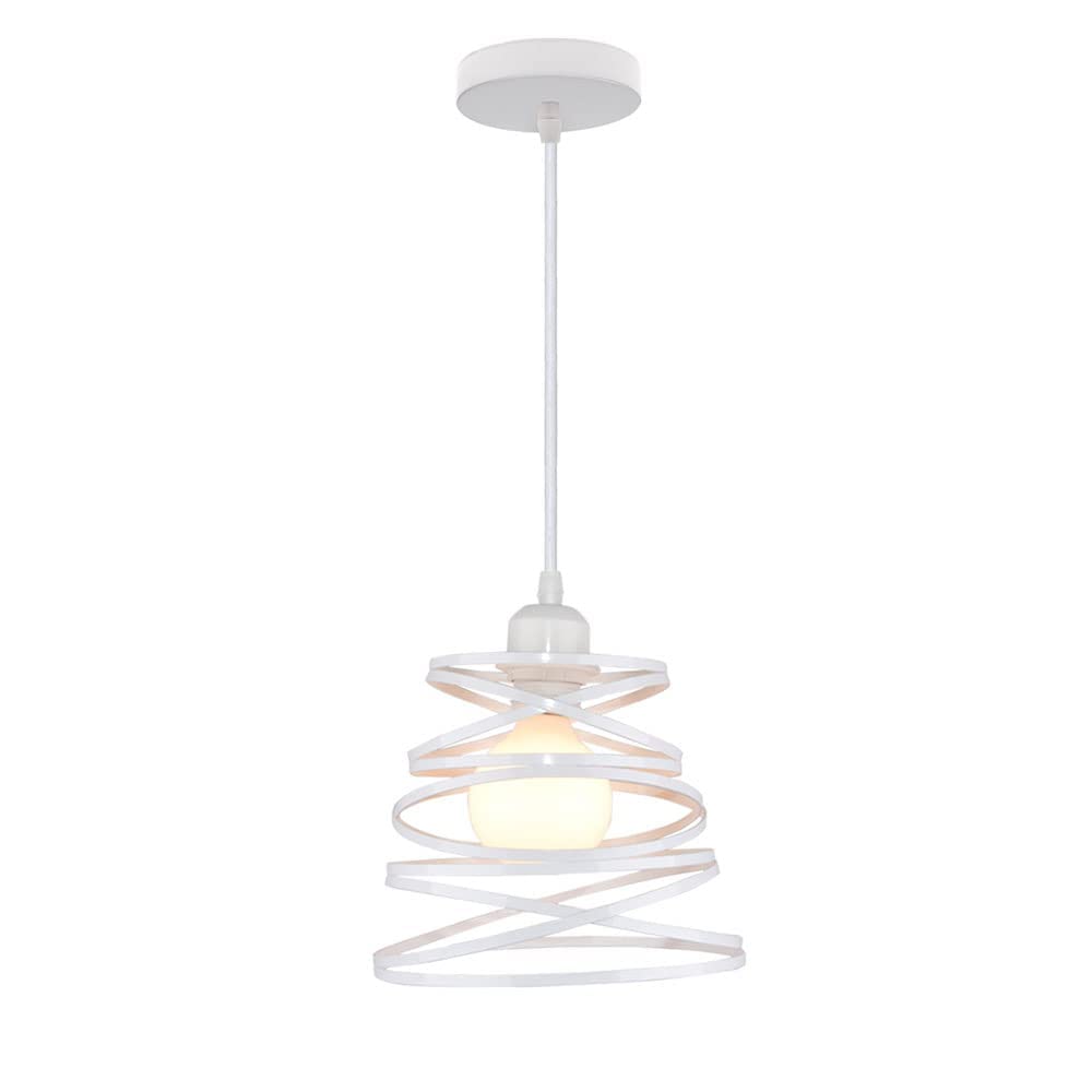 WEZXRLZNE Modern Indoor Single Head Pendant Lamp Personality Creative Metal Chandelier Fixture Energy E27 Ceiling Hanging Light Semi Flush Mount Ceiling Lighting for Bedside(White)