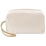 Jute Women's Men's Zipper Toiletry Bag Cosmetic Toiletry Bag for Makeup Travel, ecru