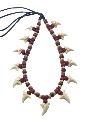 13! Genuine Shark Teeth Necklace for Men, Mako Shark Tooth Necklace, Handmade Wooden Beads adjustable Cords Shark Tooth Necklace for Women Jewelry DA255-N2