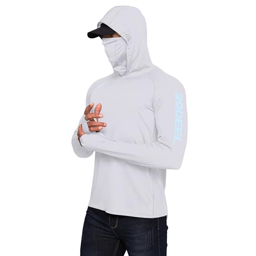 Rodeel Men's UPF 50+ UV-Reactive Long Sleeve Sun Hoodie with Face Mask