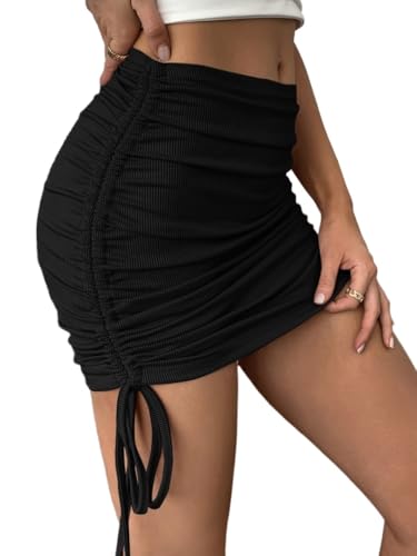 Beach Women's Ruched Drawstring Knot Rib-Knit Skirt
