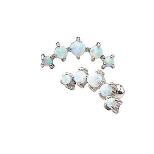 Peki Earrings One Piece 16G 1/4''Prong Set Synthetic Opal with Curved Design to Comfortably fit The Anatomy of The top Cartilage of The Ear (White)