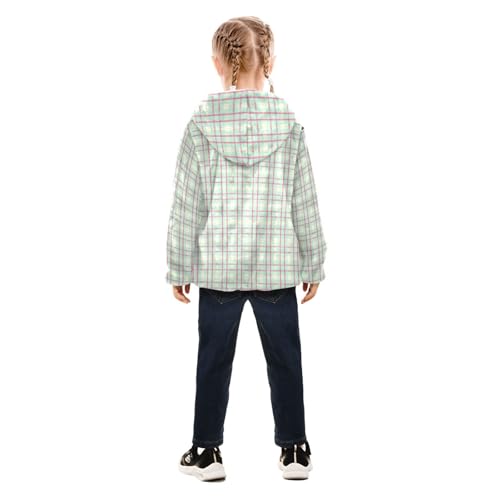 GuoChe Pink Plaid Green Girls Sherpa Jacket With Hood4