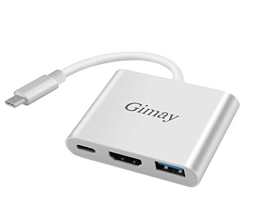 Gimay USB Type C to HDMI 変換アダプタ マルチポートUSB3.0ハブType Cポート４K解像度 3-in-1 充電対応 (シルバー) … (変換アダプタ シルバー)