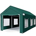 Quictent 12x20 ft Carport with Roll-up Ventilated Windows, Anti-Snow Car Port Heavy Duty Car Canopy RV Carport Canopy Portable Garage Shelter Boat Shelter with 4 Reinforced Steel Cables-Green