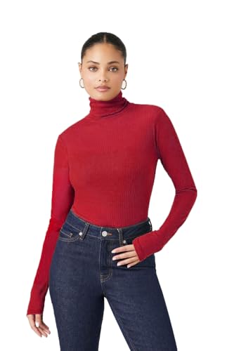 Image of Emmalise Womens Turtleneck Top Long Sleeves Fitted Ribbed Top