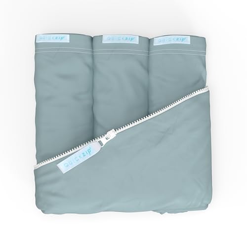 Image of QuickZip Crib Sheet Set - Faster, Safer, Easier Baby Crib Sheets - Includes 1 Wraparound Base & 3 Zip-On Crib Sheets - Dusty Blue 100% Cotton - Fits All Standard Crib Mattresses