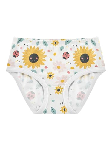 ZZKKO Kawaiiladybugs Sunflower Girls Underwear Toddler Panties for Girls Comfort Brief Size 2-8T