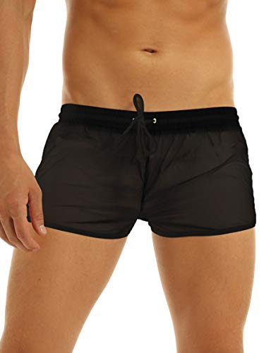 Yeahdor Short Homme Sexy Short Court Transparent Boxer de Bain Caleçon Pantalon Court Sport Repirant Léger M-XL Noir L Cover