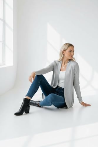 Image of ToBeInStyle Womens Open Front Long Sleeve Lightweight Asymmetrical Draped Cardigan with Side Pockets
