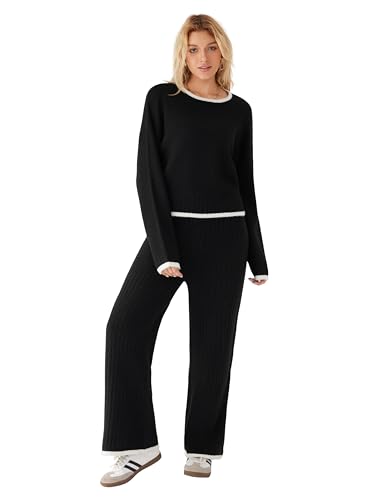 CIDER Womens Knit Lounge Set Sweater Pants Two Piece Outfits Soft Cozy Pajamas2