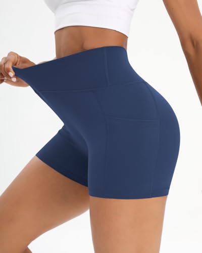 Image of Workout Shorts for Women 2 Pcs Pack Cross Waist Active Gym Spandex Stretchy Yoga Compression with Side Pockets