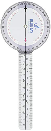 Transparent 8" (In) Plastic Goniometer 360 Degree Protractor Style- Range of Motion Testing- Physical & Occupational Therapy, Sports Medicine, Orthopedic, Chiropractic- ISOM Std- Durable & Lightweight