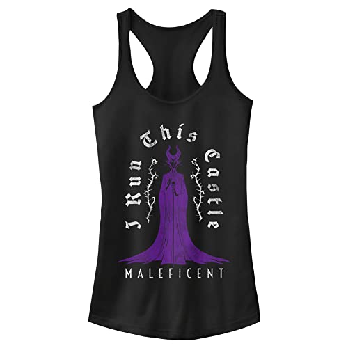Junior's Sleeping Beauty Maleficent I Run This Castle Racerback Tank Top - Black - Large