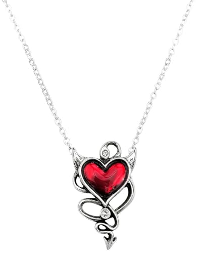 Alchemy Gothic Devil Heart Women Necklace Silver-Coloured, Pewter,