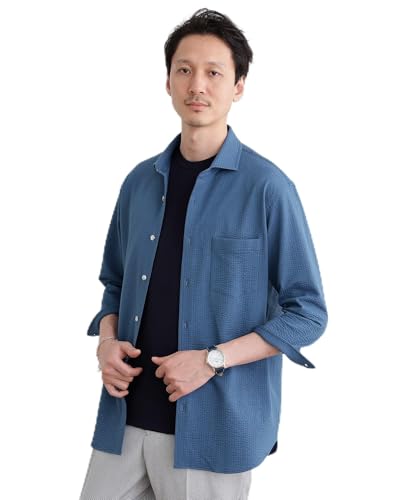 [タケオキクチ] 抗菌防臭／7分袖 サッカージャージ ストライプシャツ ブルー（092） 02（M）