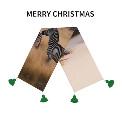 Chemin de table zèbre décoration de Noël rustique avec franges de 152 cm