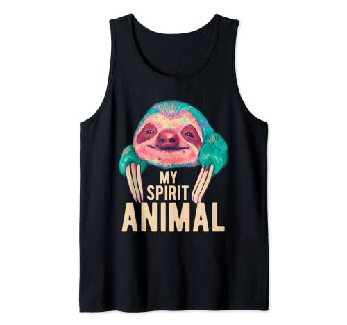 Cue My Spirit Animal Funny Sloth Lover perezoso para mujeres u hombres Camiseta sin Mangas