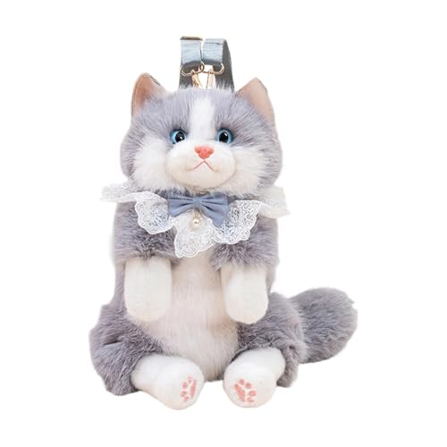 KiBcsLic Mochila em formato de gato, fofa e estilosa para mulheres, com alças ajustáveis, ideal para o dia a dia, Cinza