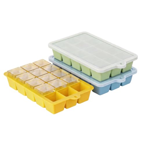 Silicone Ice Cube Tray 3 Pack, HANCELANT Ice Cube Mold, Ice Trays for Freezer with Lid for Whiskey, Cocktail, Drinks and Food, Freezer, BPA Free, Easy Release