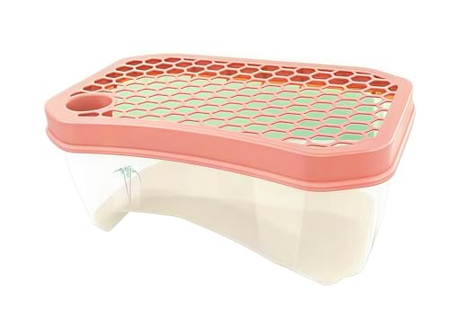 DUANLVLF 大きなカメ用水槽 爬虫類・両生類飼育容器 防 escape 蓋付き PP 材質 無臭 観賞用 丈夫で耐久性 滑り止めの這い上がり梯付き 緑植物設置可能 亀ケージ 飼育箱 加大空間設計(White+pink,60*35*25cm)
