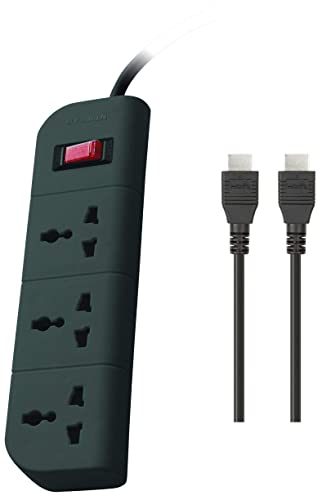 Image of Belkin Essential Series 3-Socket Surge Protector Universal Socket with 5ft Heavy Duty Cable (Grey) & High Speed HDMI Cable Supports Ethernet, 3D, 4K, 1080p, Audio Return for Television