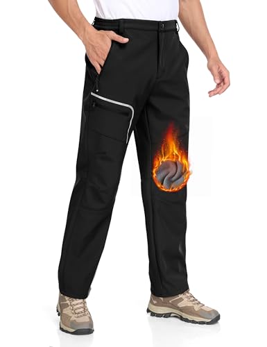 MoFiz Hombre Pantalones de Esquí Senderismo Softshell Termicos Forro Polar Invierno Snowboard Pantalón de Montaña Trekking con Múltiples Bolsillos B- Negro EU XL