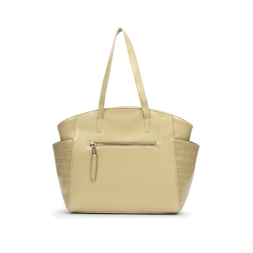 Image of Caprese Macie Medium Alpine Oat Tote Bag for Women | Solid Faux Leather Shoulder Handbag with Spacious Interior & Zipper Closure | Fits Up to 16-Inch Laptop | Office & Travel Use