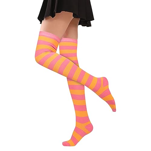 Violet Mist Striped Thigh High Socks Over The Knee High Socks for Women Extra Long Cotton Colorful Boot Novelty Stockings