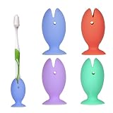 FHRYNA 4 fundas de silicona con forma de pez para cepillos de dientes, soporte para cepillos de dientes con ventosa, multicolor (naranja, morado, verde, azul)