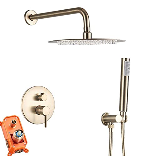 Pomme de douche à effet pluie de 25,4 cm dorée avec mitigeur mural durable - 2