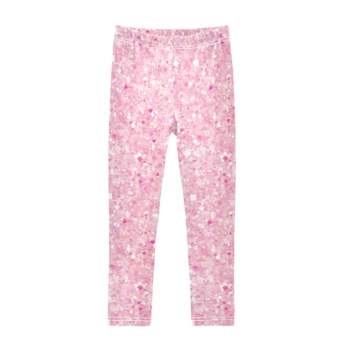 Rose Pink Glitter Kids Girl's Leggings Stretch High Waisted Athleisure Pants Running