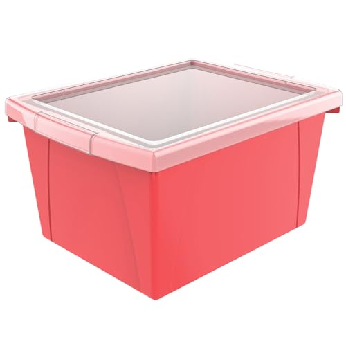 Image of Storex 4 Gallon (15L) Classroom Storage Bin, Red, With Lid
