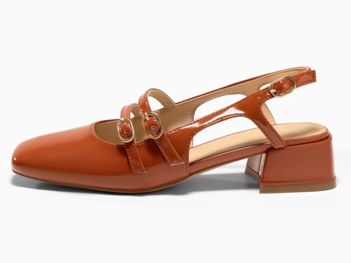 Image of Coutgo Women's Mary Jane Chunky Low Heels Slingback Pumps Closed Square Toe Wedding Dress Shoes
