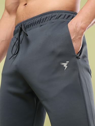 Image of TECHNOSPORT Men's Slim Fit Track Pants with Zip Pockets, ELASTO Plus Quick Dry Stretchable Lightweight Lower for Gym Running Yoga and Sports