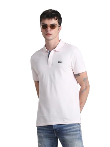 Image of Jack & Jones Men Cotton Solid Slim Fit Polo T-Shirt