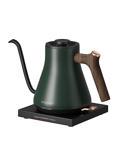 INTASTING Gooseneck Electric Kettle Hot Water Boiler Pour Over Coffee and Steeping Tea, 304 Stainless Steel, 0.9L/30oz, Auto Shut-Off & Boil Dry Protection, Matte Green with Dark Brown Wood Handle INTASTING Gooseneck Electric Kettle Hot Water Boiler Pour Over Coffee and Steeping Tea, 304 Stainless Steel, 0.9L/30oz, Auto Shut-Off & Boil Dry Protection, Matte Green with Dark Brown Wood Handle