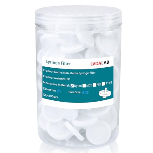 Image of Pack of 100 Syringe Nylon Syringe Filters Membrane 25mm /0.98in Diameter 0.45 μm Pore Size Non Sterile, White