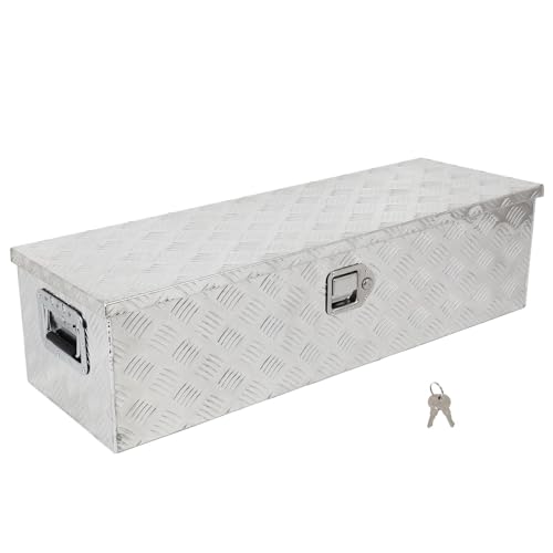 SCITOO 39 Inch Truck Bed Tool Box Aluminum Heavy Duty Diamond Plate Trailer Storage Box with Lock Keys Waterproof Organizer Chest for Pick up ATV RV Trailer Silver 39.35X13X10