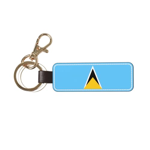 Porte-clés en cuir avec drapeau français - Cadeau personnalisé - Convient comme cadeau d'anniversaire, Drapeau de Sainte Lucie, taille unique