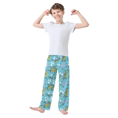 Boys' Pants Cartoon Turtles Bubbles Blue Green Long Bottoms Jogger Pants Elastic Waist Trousers with Pockets S-XL2