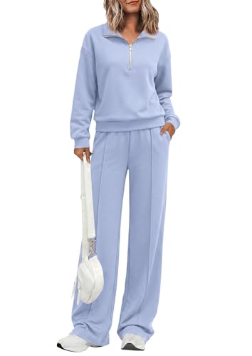 PRETTYGARDEN Women's Lounge Sets 2 Piece Outfits Sweatsuits,Light Blue,XXL