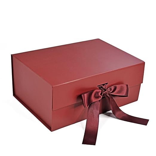 RBS® - Foldable Gift Box with Ribbon 23 x 16 x 10cm Gift Boxes for Packaging (1 Pack) Multi-Purpose Gift Boxes for Presents Reuse Gift Packing Box Decorative hamper boxes for gift empty (Maroon)
