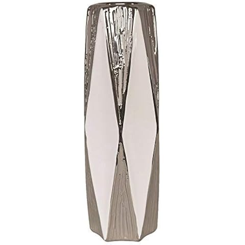 22cm Tall White & Silver Ceramic Vase Cover