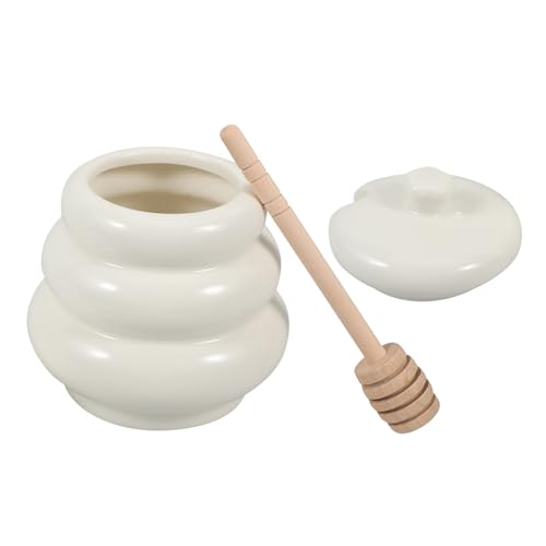 PRETYZOOM Honey Jar Lid Wooden Dipper Honey Dispenser Pot Ceramic Honey Pot for Desktop