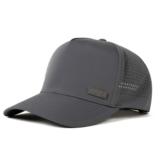 TOP-EX Performance Golf Hat for Men Water Resistant Running Cap Breathable Gym Workout Hat Cooling Snapback Baseball Caps with Tee Holder Laser Perforated Structure - Charcoal Grey M/L