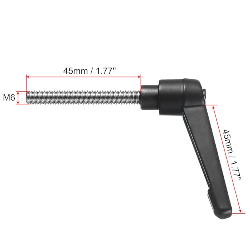 Image of uxcell Adjustable Clamping Lever Handle M6 x 45mm Metric 304 Stainless Steel Male Threaded Stud Hand Knobs Push Button Ratchet Rotating Screw Handles Bolts with Locking Lever Black